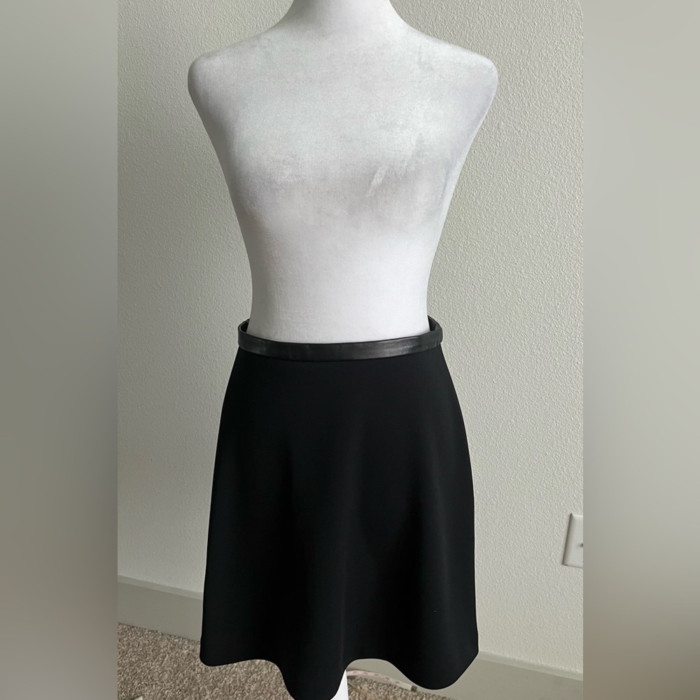 Sandro Black A-Line leather trim Midi Skirt